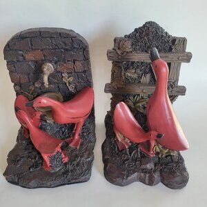 Vintage Bookends Red Ducks Geese Resin Rare Set of 2